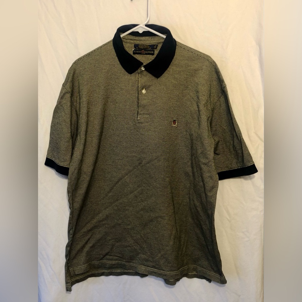 Tommy Hilfiger Men's Navy/Gold Houndstooth Polo, XL